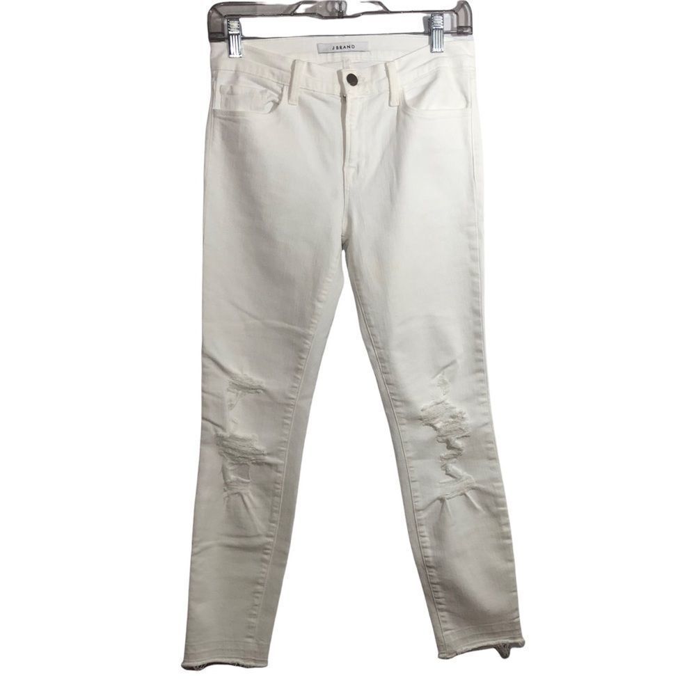 J. Brand Distressed White Jeans with Frayed Hems